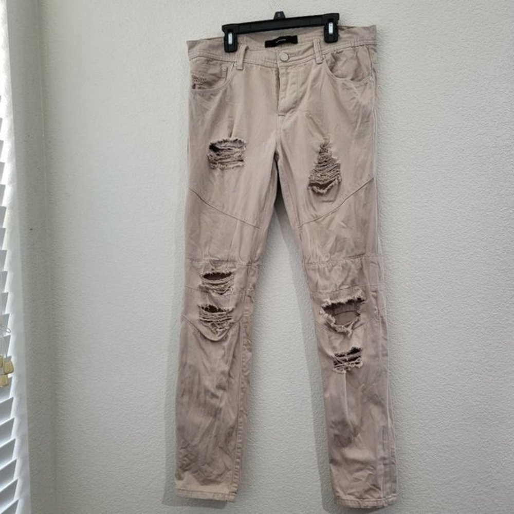 Men's‎ STAMPD Cream Distressed Panel Denim Beige/Cream Pants